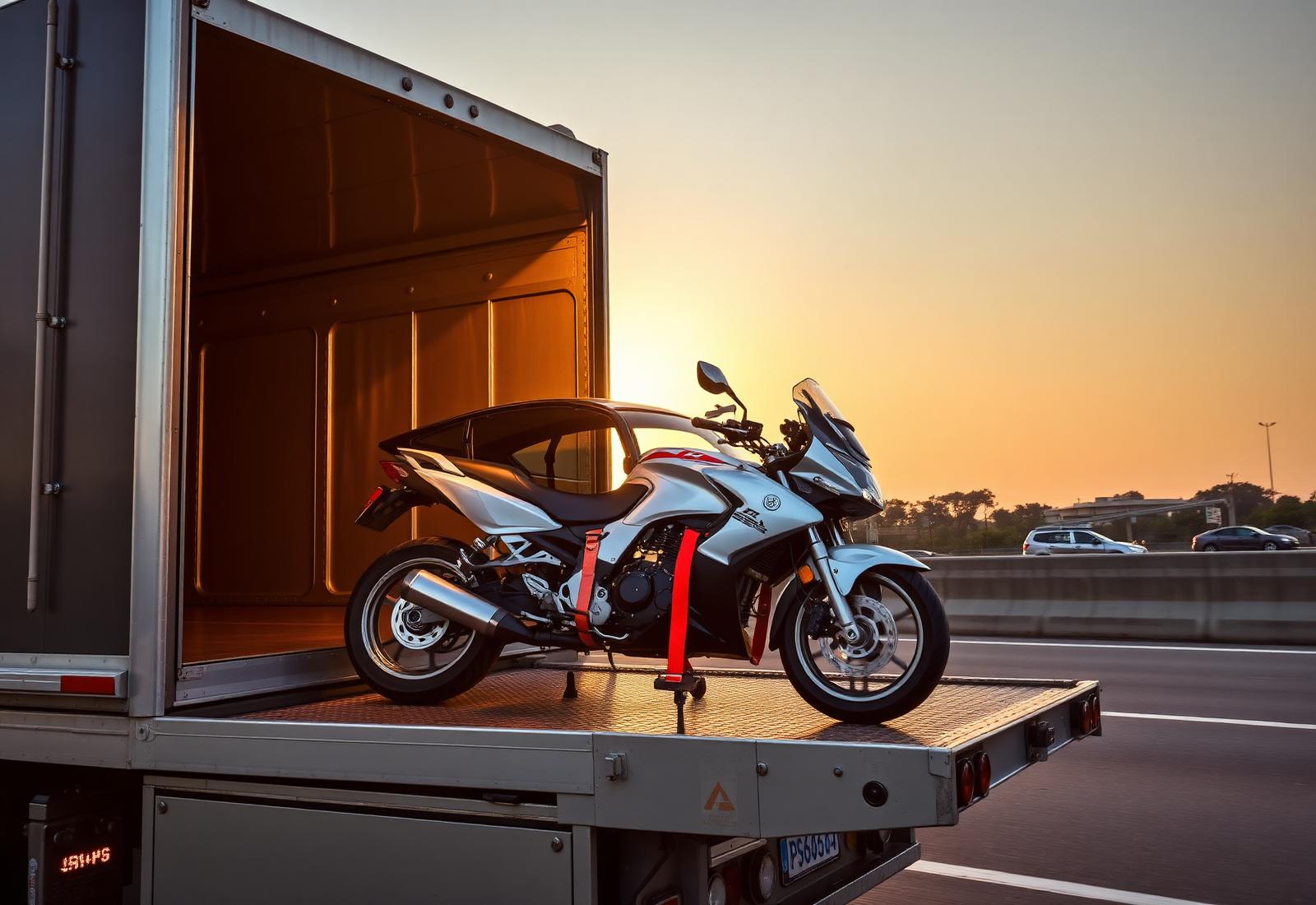 Bike secured inside a closed-body vehicle carrier on the highway